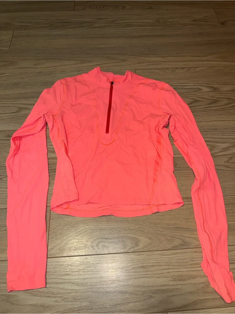 Women's Neon Coral Long-Sleeve Zip-Front Top